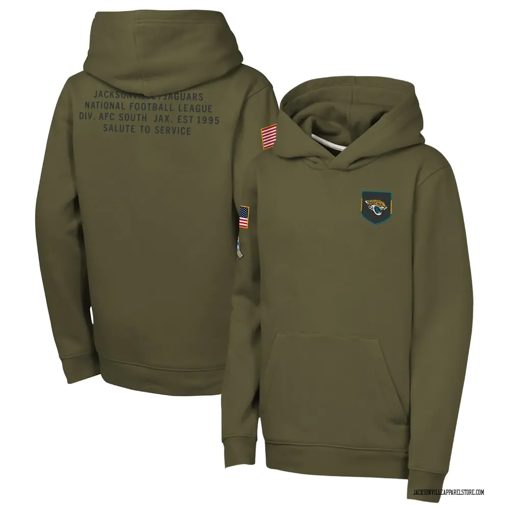 Youth Olive Jacksonville Jaguars 2025 Salute to Service Club Fleece Hoodie